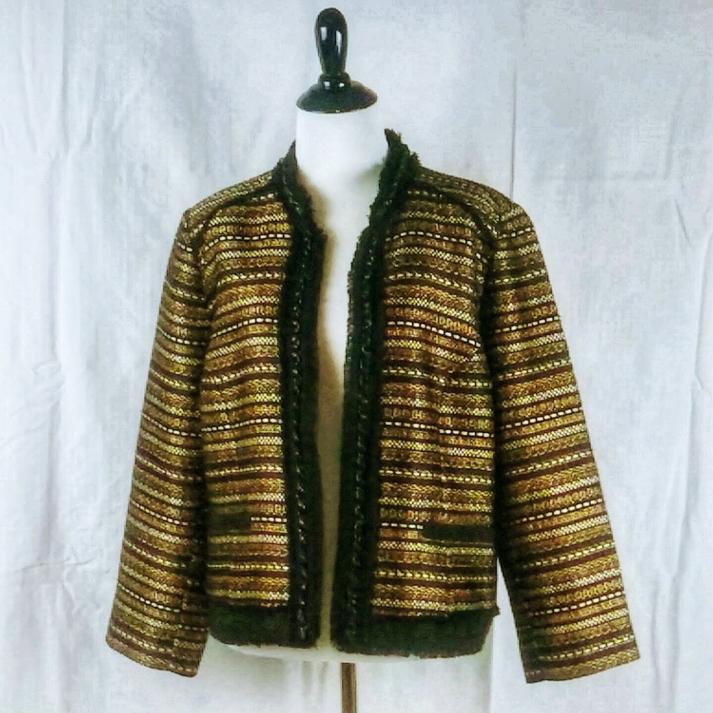 Chico’s 2 Black Gold Metallic Tweed Blazer